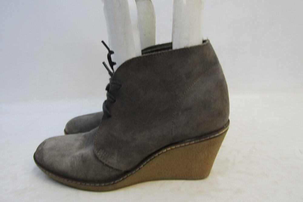 J Crew Womens Size 7 M Gray Suede Lace Up Wedge Fashion Ankle Boots Bootie